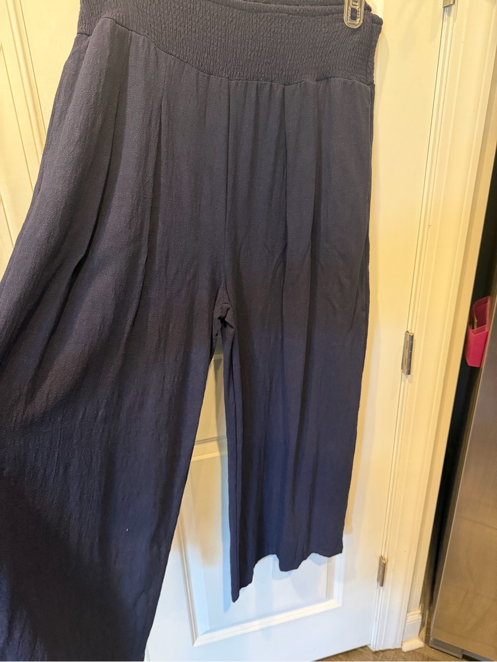 Navy Wide Leg Palazzo Smocked Waist Pants, 2X